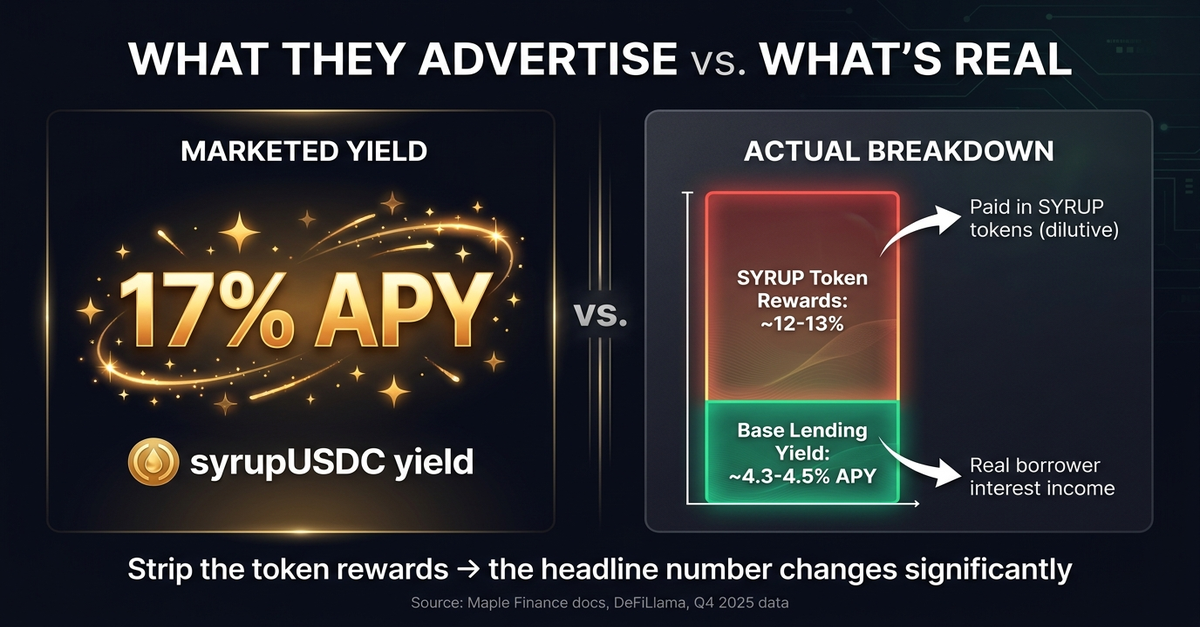 Syrup Finance APY breakdown — base lending yield vs SYRUP token incentives