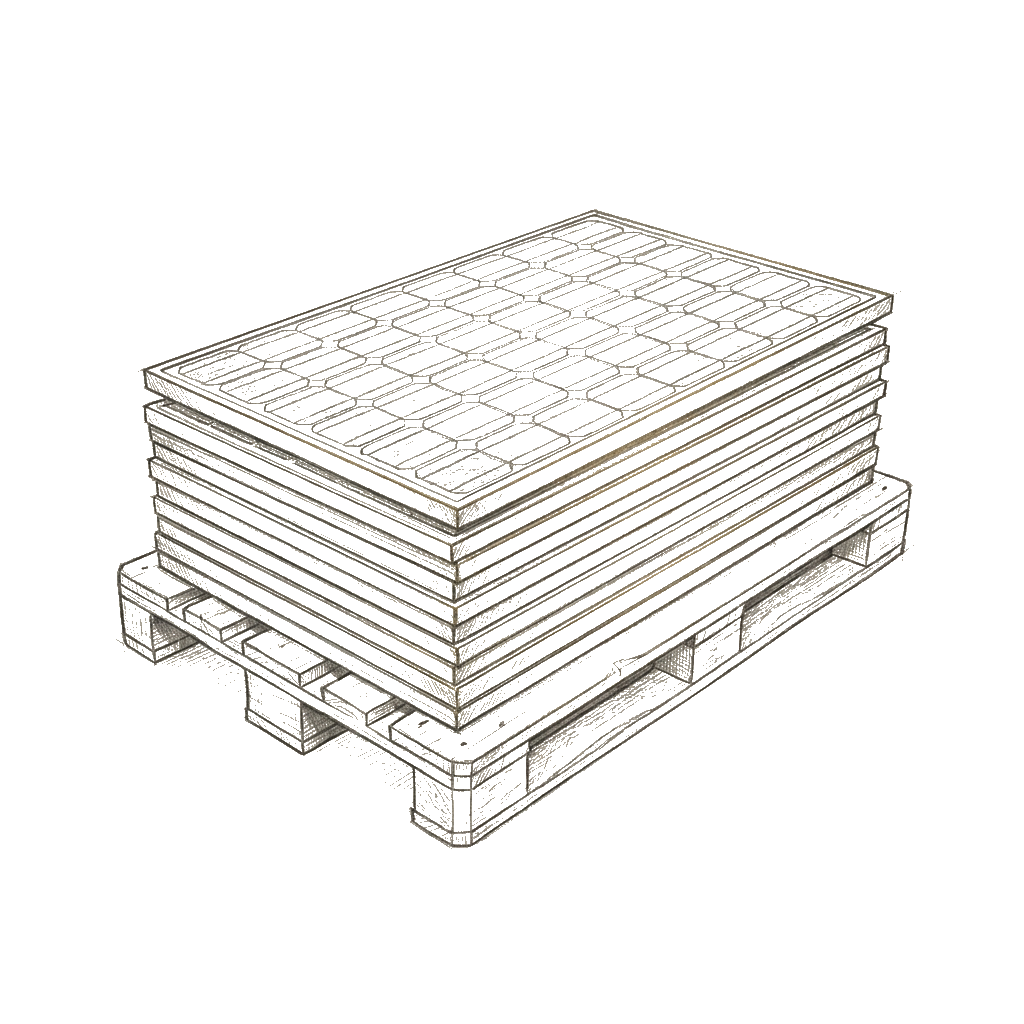 Pencil sketch of solar panels being loaded for trading